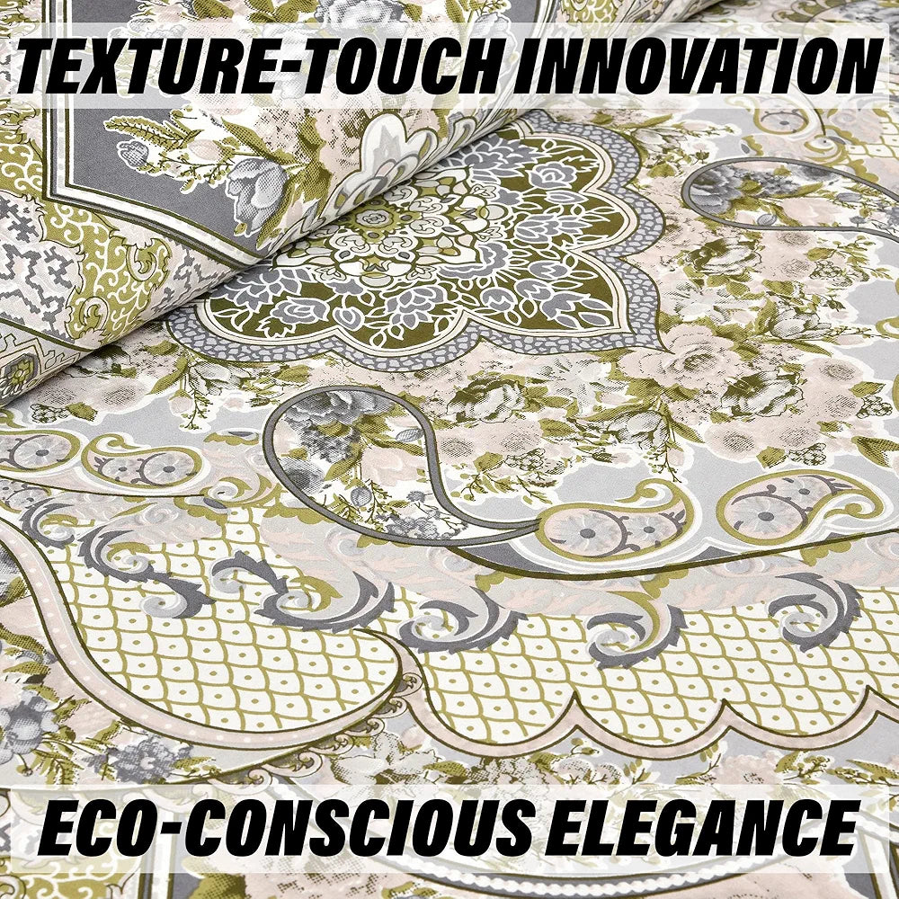 Kuber Industries Double Bedsheet with 2 Pillow Covers 186 TC Premium Cotton Arabic Beauty Flower Square Gray