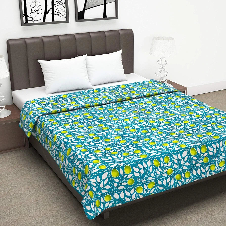 Divine Casa Glace Cotton 120 GSM Reversible Lightweight Printed Double Bed AC Dohar Blanket Quilt Colour Turquoise and Green TC - 120