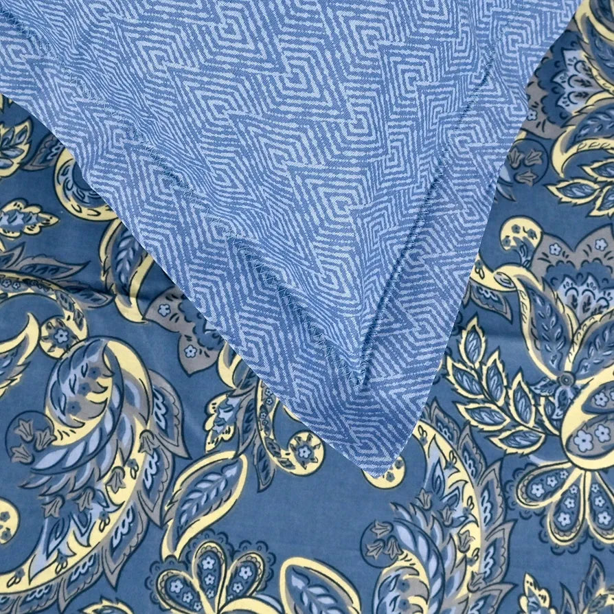 Divine Casa 144 TC 100% Pure Cotton Single Size Bedsheet with 1 Pillow Cover Floral Paisley Colour Beige Blue