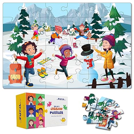 The Puzzl Co- Set of 2 Jigsaw Puzzles Game for Kids Unique Characters Cardboard Birthday Gift