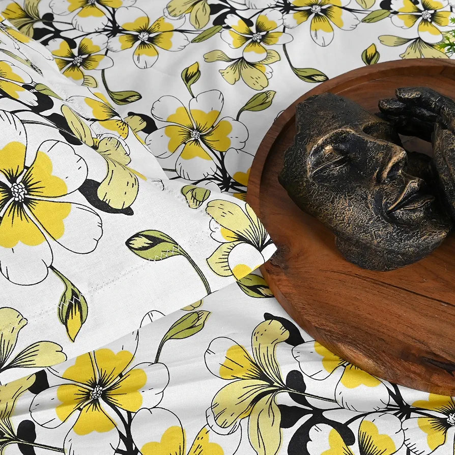 Divine Casa Bedsheet for Single Size Bed 144 TC Cotton Bedsheet for Single Size Bed with 1 Pillow Cover  Floral Colour Golden Daffodil