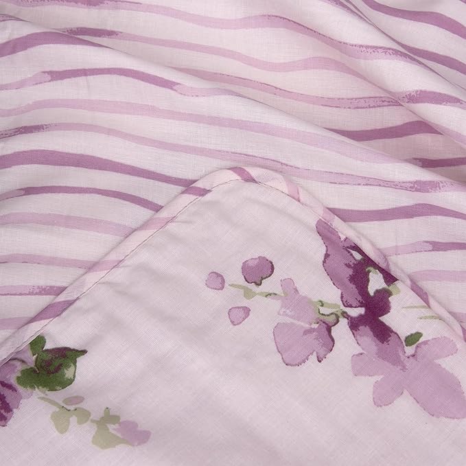 Huesland 100% Cotton Reversible Dohar Single Bed Cotton | Soft Cambric Weave, All Weather Light Ac Blanket | Floral Fusion - Purple & Green