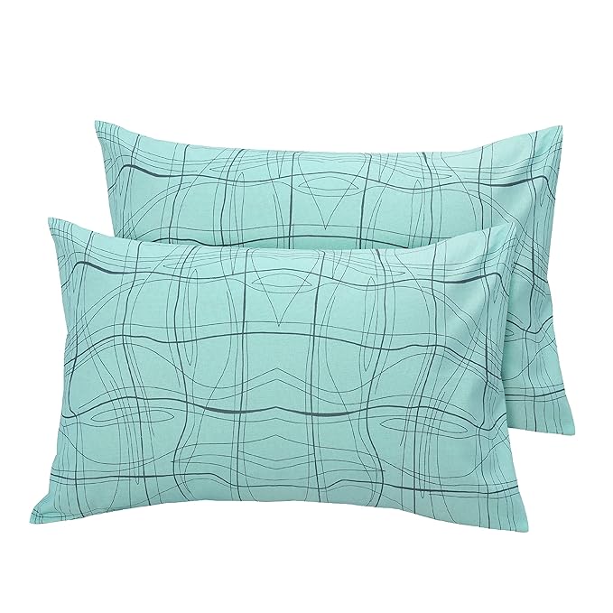 Huesland by Ahmedabad Cotton 144 TC Bedsheet for King Size Bed with 2 Pillow Covers | Tame Teal & Blue