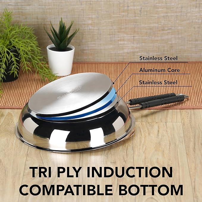 Sumeet Stainless Steel Induction Bottom Fry Pan 2.250 Liter 25.5 cm Dia Silver