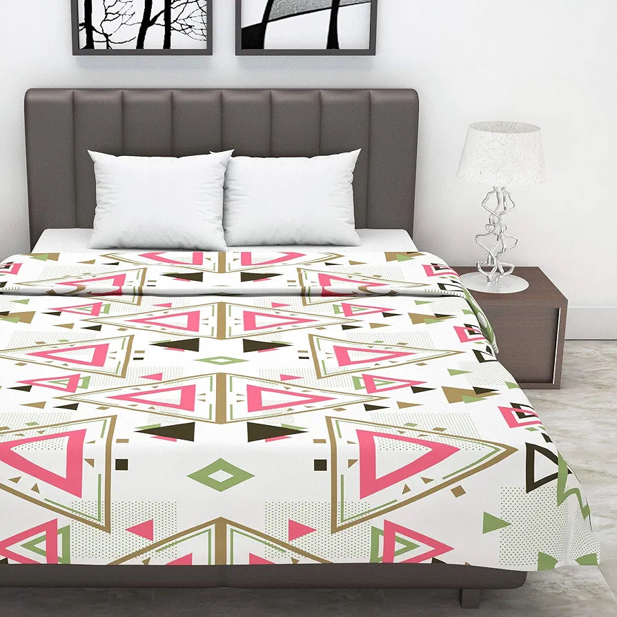 Divine Casa Glace Cotton 120 GSM Ultrasoft Reversible Lightweight Printed Double Bed AC Dohar Blanket TC - 120 Colour Orange and Pink