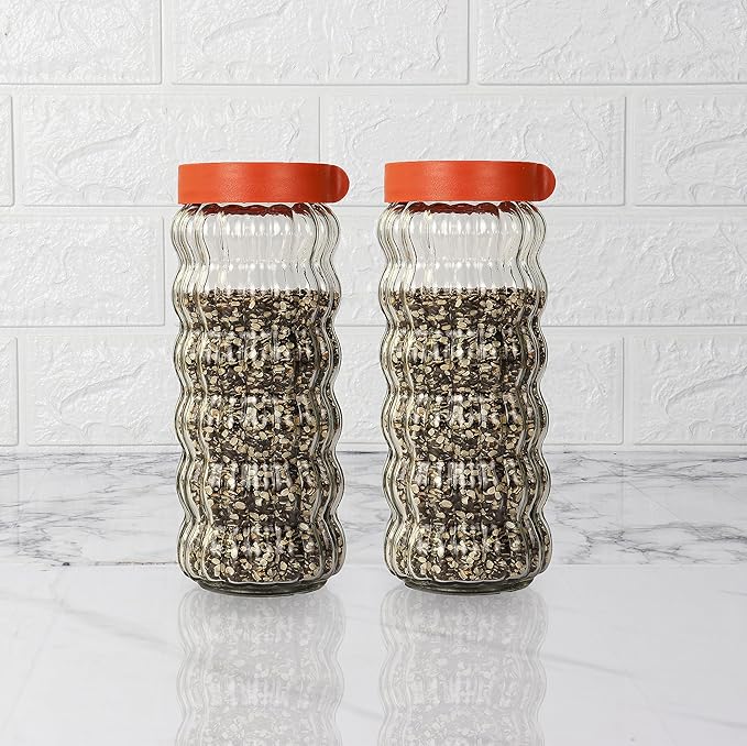 Femora Kitchen Storage Jars Clear Glass With Plastic Stackable Lid Jar | 1000 Ml | Set of 4