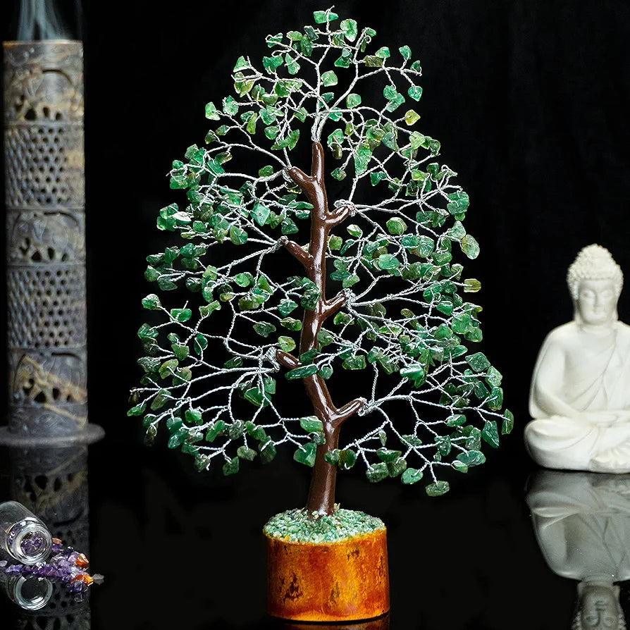HindCraft Green Aventurine Crystal Tree Silver Wire 10-12 inch