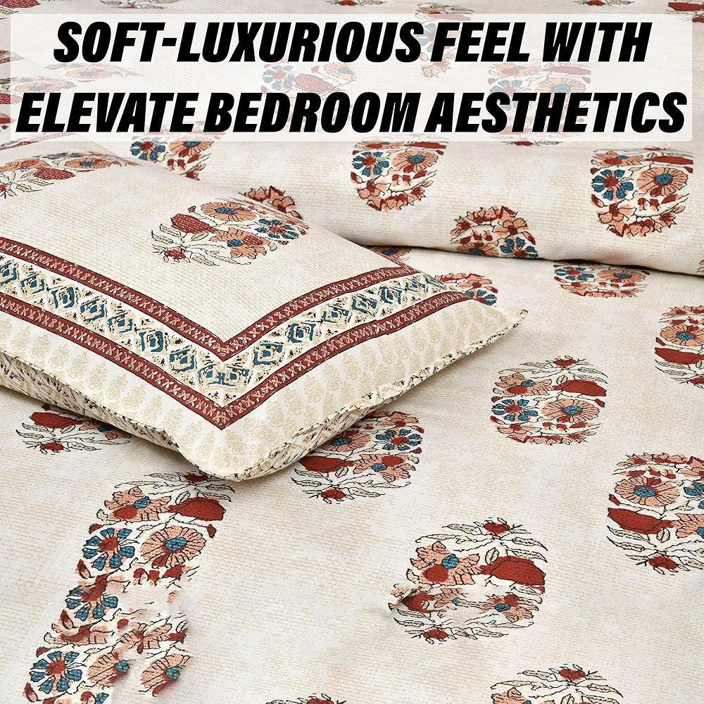 Kuber Industries Double Bedsheet with 2 Pillow Covers 160 TC Premium Cotton Cream Colour