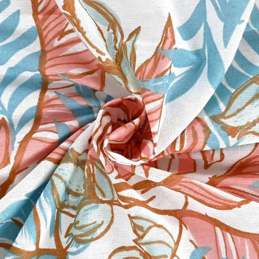 Divine Casa 144 TC 100% Pure Cotton Double Bed Bedsheet with 2 Pillow Covers Tropical Floral Colour Aqua Red