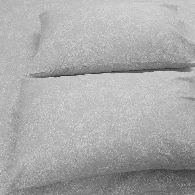 Huesland by Ahmedabad Cotton 186 TC King Size Bedsheet Cotton with 2 Pillow Covers | Grey & White