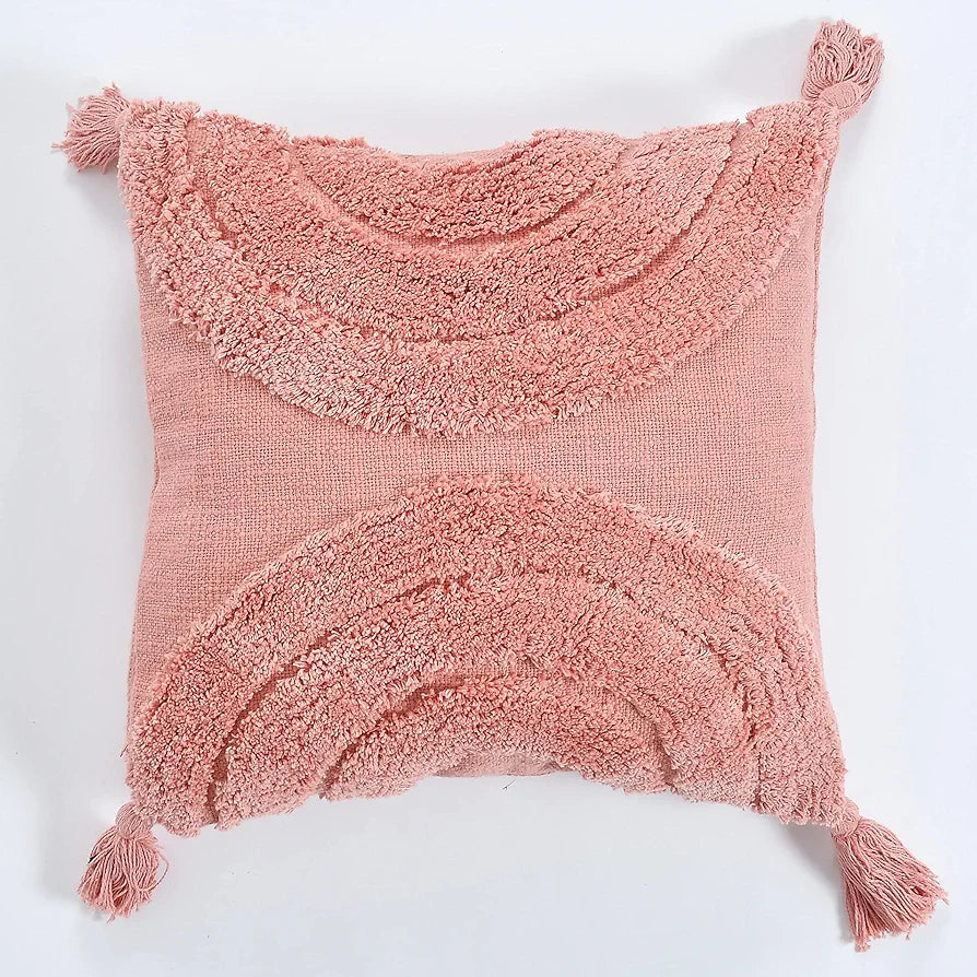 Homadorn Luxury Cotton 250 TC Handmade Decorative Boho Throw Tufted Pillow Covers Peach