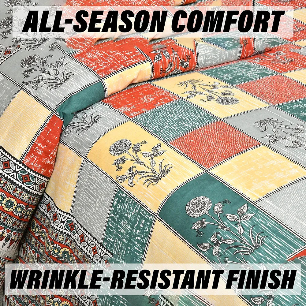 Kuber Industries Double Bedsheet with 2 Pillow Covers 160 TC Premium Cotton Green & Yellow