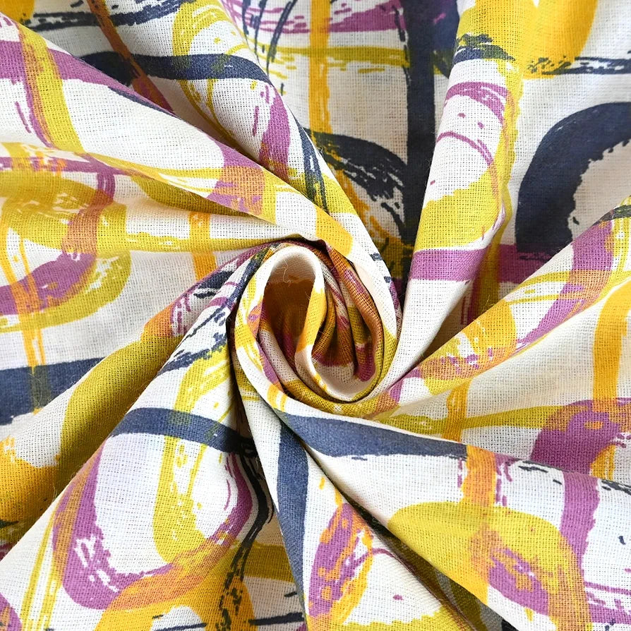 Divine Casa 144 TC 100% Pure Cotton Queen Size Double Bed Bedsheet with 2 Pillow Covers Wavy Pattern Colour Charcoal Yellow