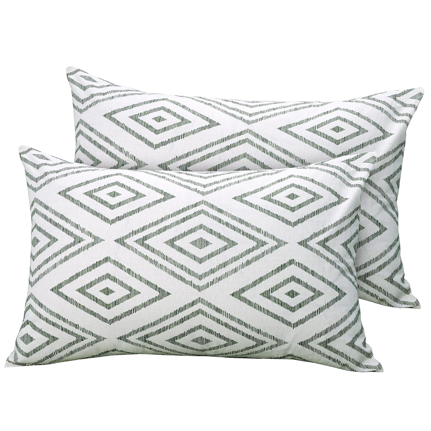 Huesland by Ahmedabad Cotton 144 TC Cotton Pillow Covers Set of 2 | Sage Green & White