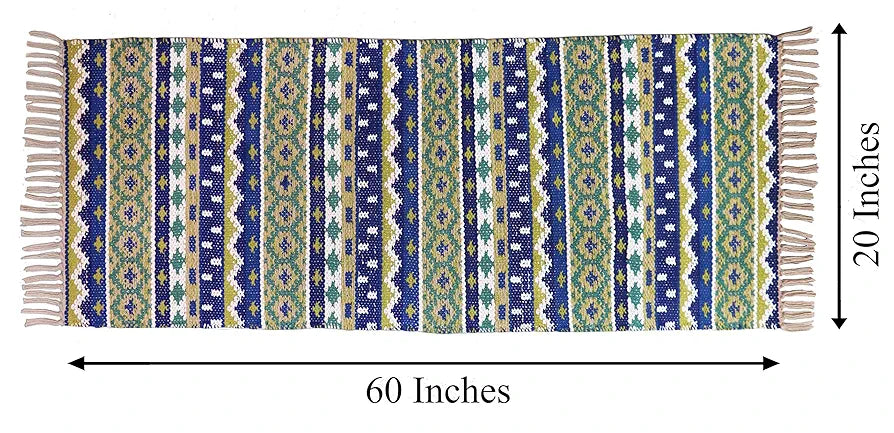 The Home Talk Handmade Cotton Carpets Tribal Contemporary Decorator Bedside Runner Beige