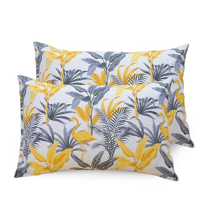 Huesland by Ahmedabad Cotton 144 TC King Size Bedsheet Cotton with 2 Pillow Covers | Flamingos Yellow