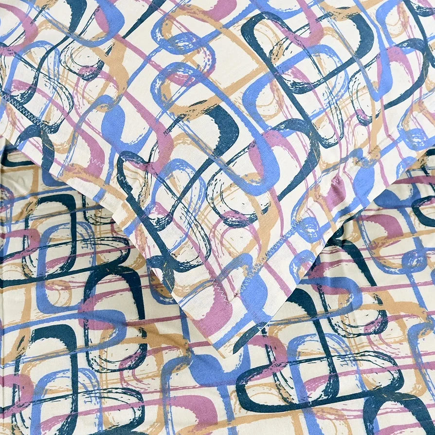 Divine Casa 144 TC Pure Cotton Double Bed Bedsheet with 2 Pillow Covers Abstract Weave Colour Peach Blue