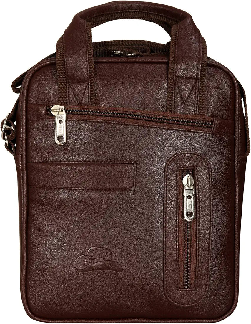 Leather World Pu Leather Brown Messenger Cross Sling Bag Body Travel Office One Side Chest Shoulder For Men & Women