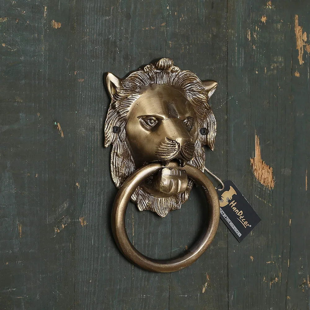 Two Moustaches Lion Mouth Brass Door Knocker Antique Brass