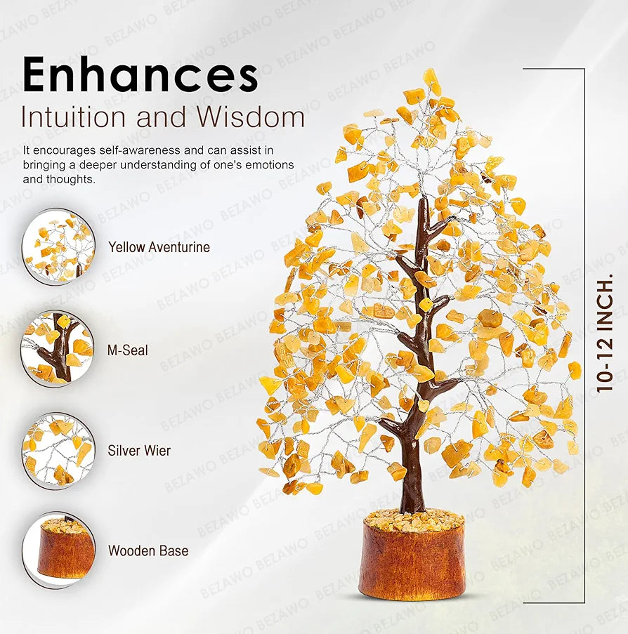 Bezavo Yellow Aventurine Crystal Tree Silver Wire