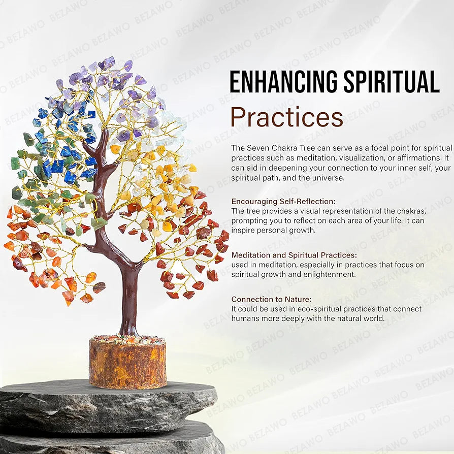 Bezavo Seven Chakra Crystal Tree – Feng Shui Showpiece Golden Wire