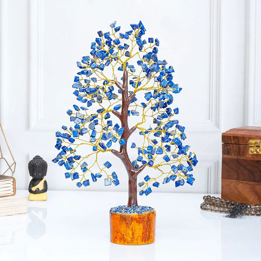 HindCraft Lapis Lazuli Crystal Tree Golden Wire 10-12 inch