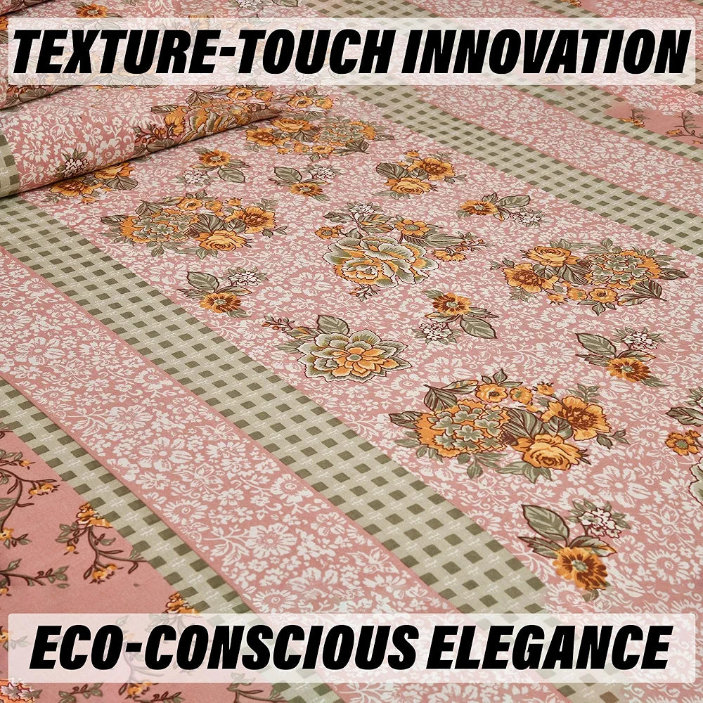 Kuber Industries Double Bedsheet with 2 Pillow Covers 160 TC Premium Cotton Spain Flower Lining Pink