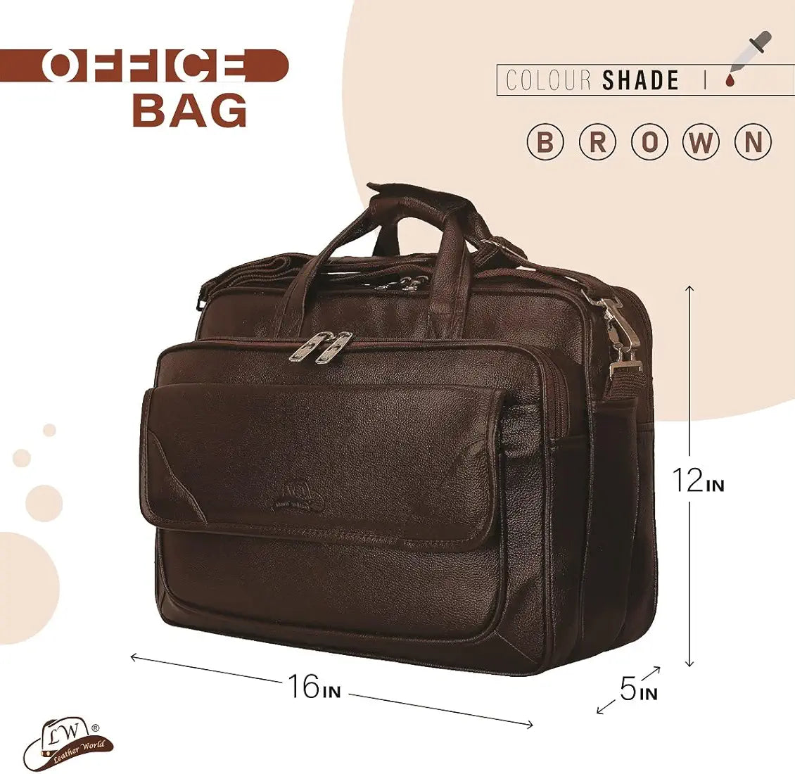 Leather World Synthetic Leather Briefcase 15.6 Inch Dark Brown Laptop Expandable Messenger Shoulder Office Bag with Strap for Men and Women
