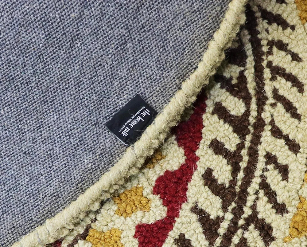 The Home Talk Tufted Round Wool Carpet Anti-Skid Backing Area Rugs for Living Room 3 Diameter Multi Rangoli