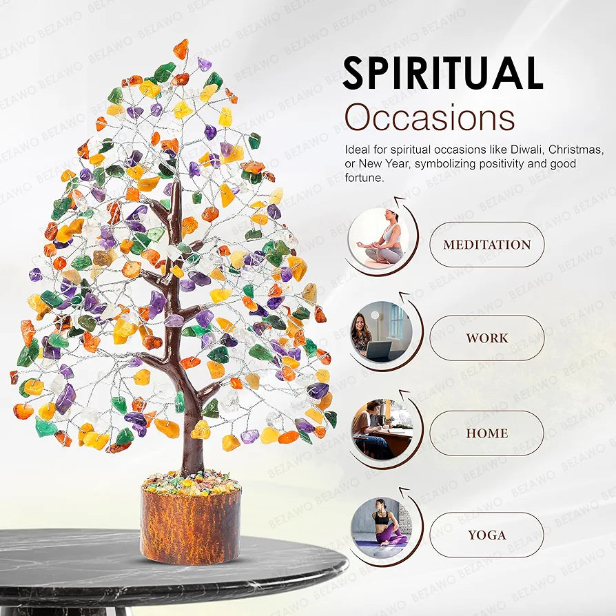 Bezavo Mix Chakra Crystal Tree Silver Wire