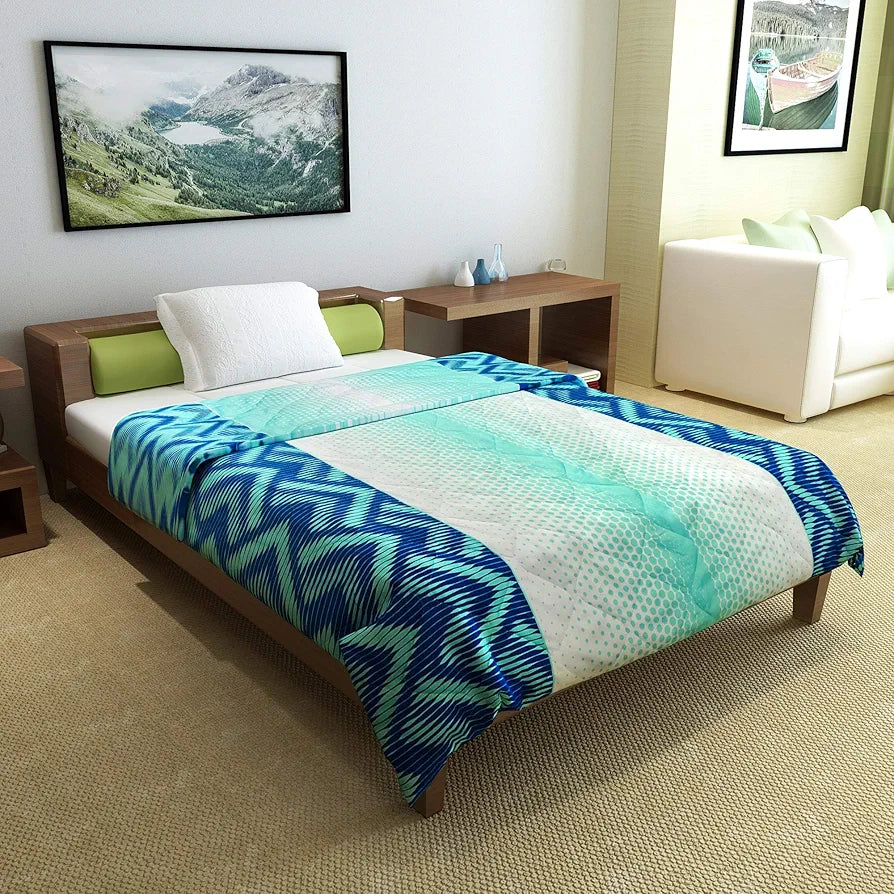 Divine Casa Microfiber 120 GSM Reversible AC Comforter/Blanket Colour Cyan and Navy Blue D Single Size Abstract TC - 120