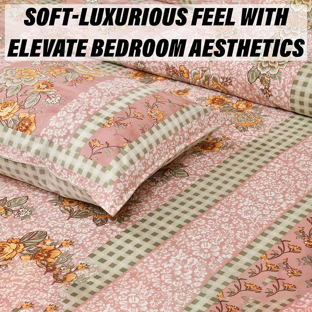 Kuber Industries Double Bedsheet with 2 Pillow Covers 160 TC Premium Cotton Spain Flower Lining Pink