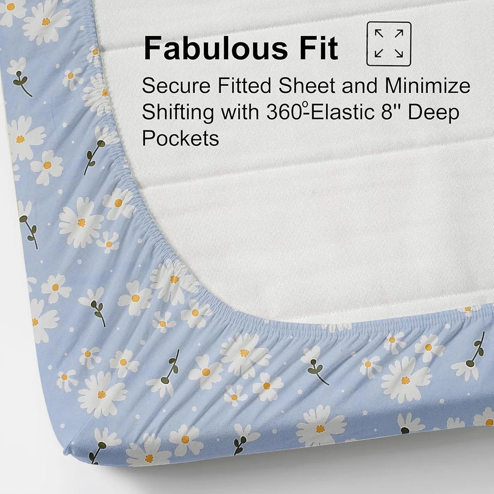 Fresh From Loom Soft Microfiber Floral Print King Size Fitted Bedsheet 240 TC 2 Pillow Covers Casper Blue