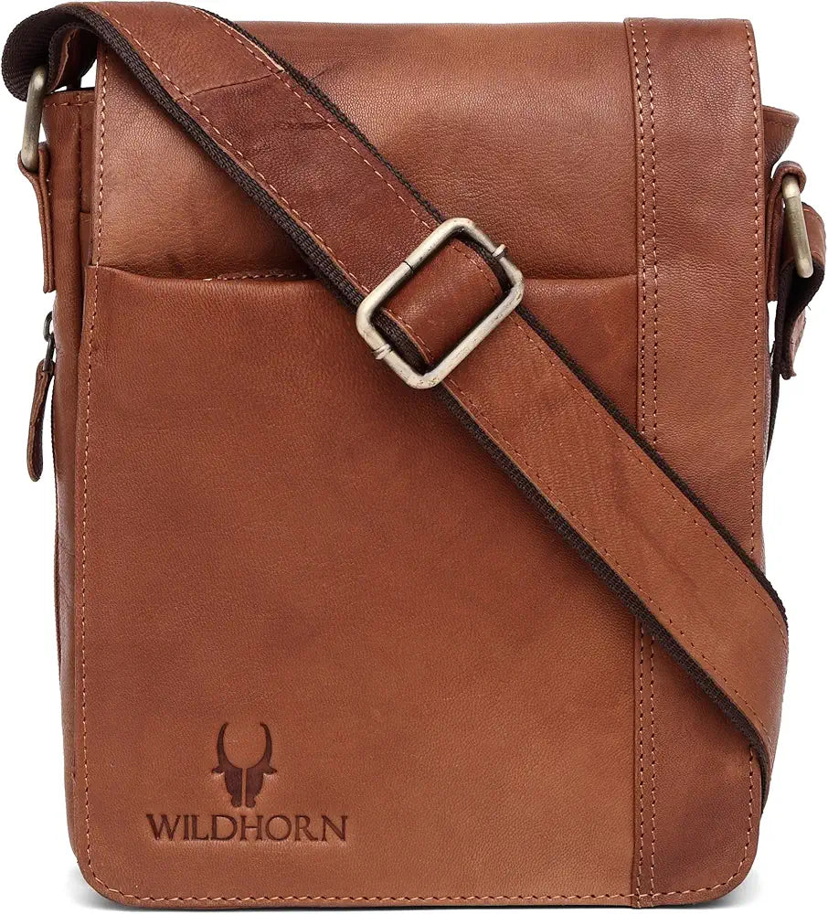 WildHorn Leather 8.5 inch Sling Messenger Bag for Men I Multipurpose Crossbody Bag I Travel Bag with Adjustable Strap I DIMENSION: L- 8.5inch H- 10.5inch W- 3inch