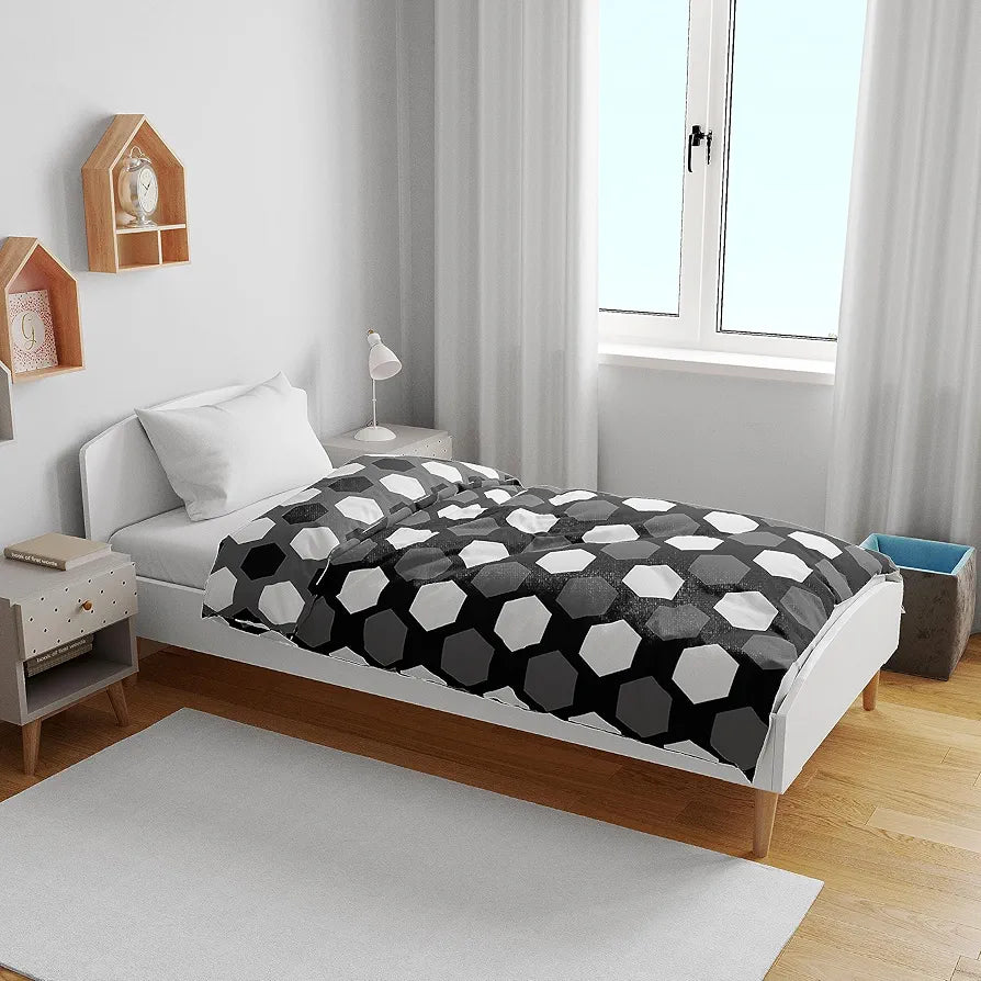 Divine Casa 120 GSM Microfiber Single Kids Dohar Soft & Lightweight Throw Blanket Hexagonal Pattern Colour Silver Grey