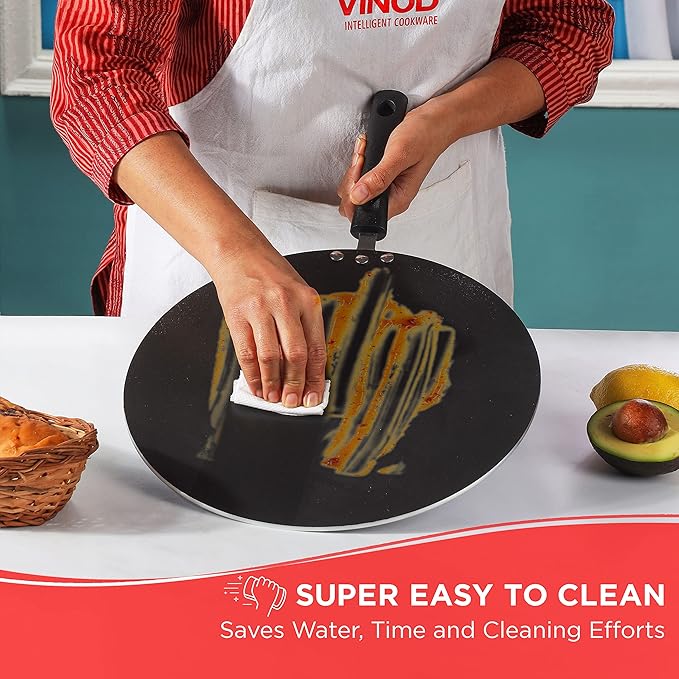 Vinod Zest Aluminium Non Stick Flat Multi Tawa - 28 cm | Triple Layer Ceramic Coating | 4mm Extra Thick Dosa Tawa