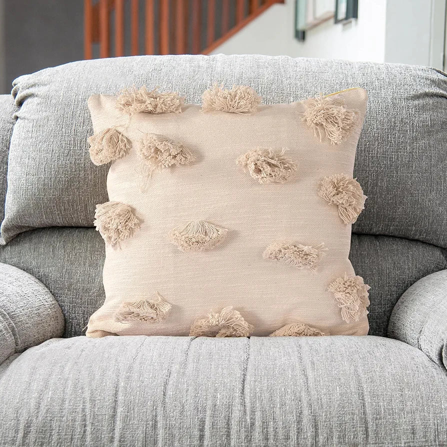 Sashaa World Colour Natural Elegance Cushion Covertufted Pom-pom Delight Cushion Cover