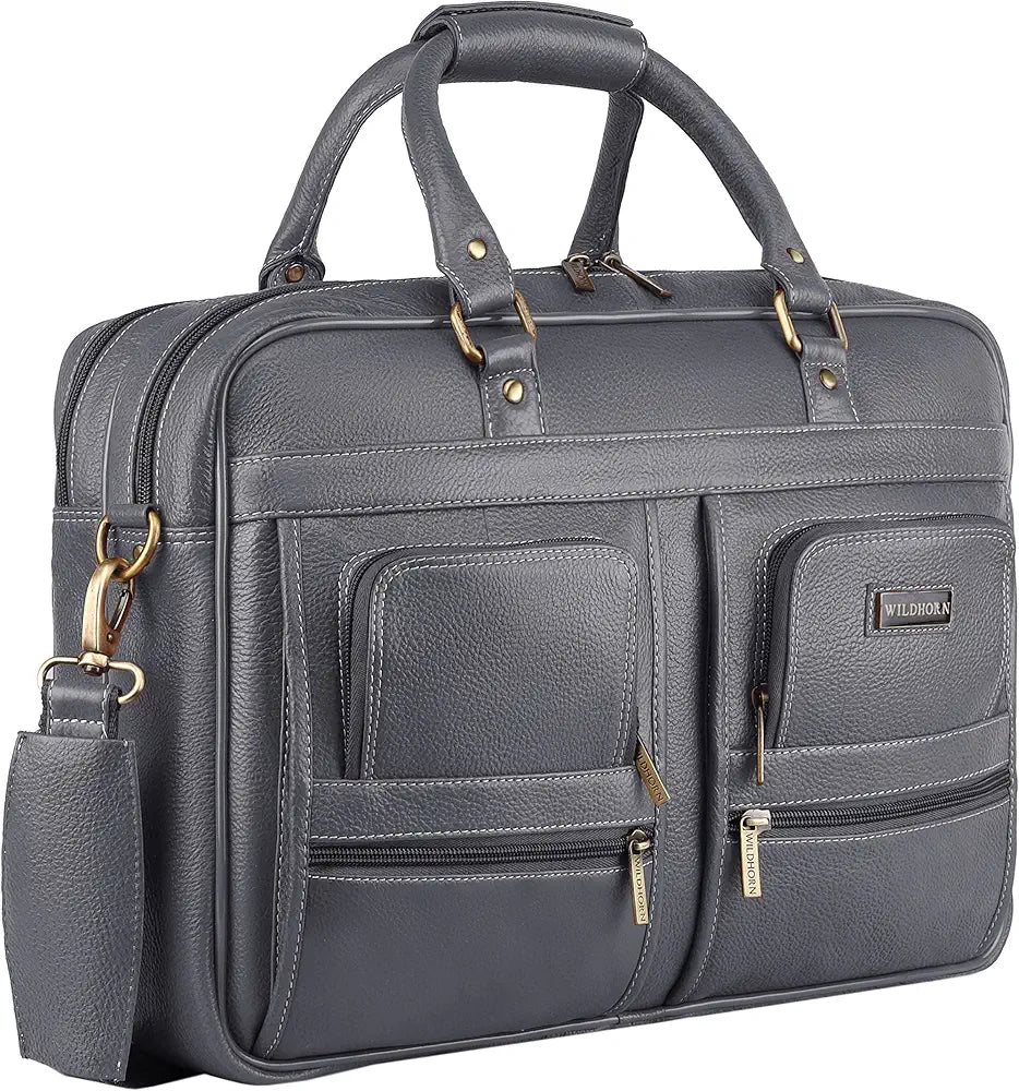WildHorn Leather 15.6 inch Laptop Messenger Bag for Men I Multi- Pockets I Extra Storage I Carry Handles I Adjustable Strap