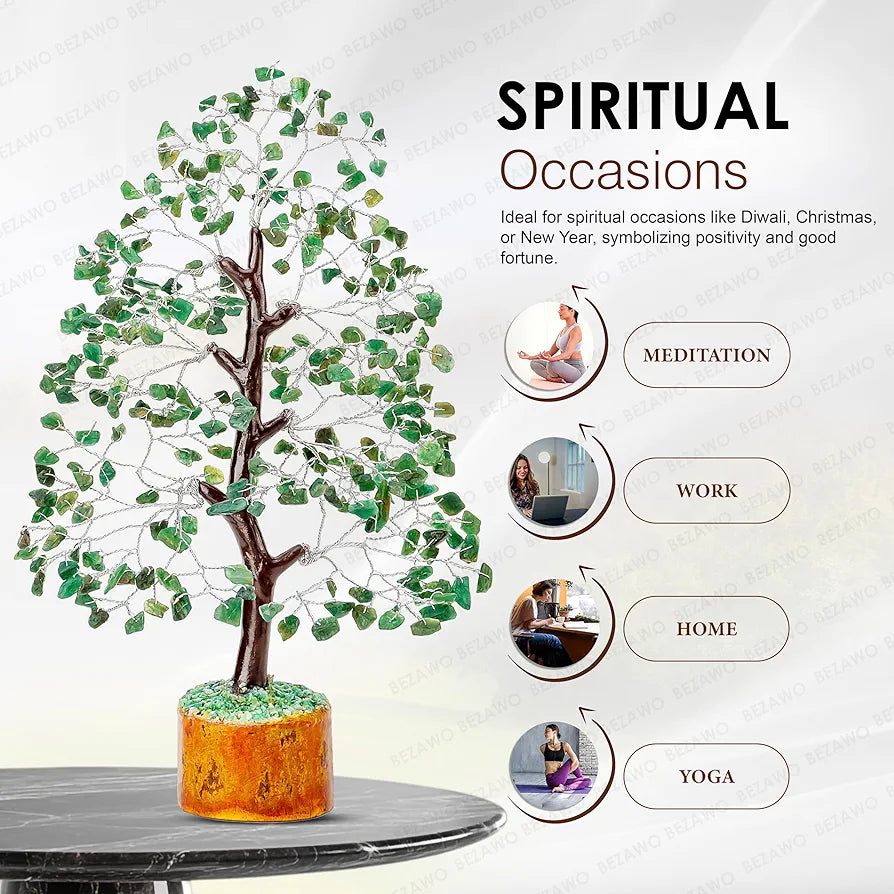 Bezavo Green Aventurine Crystal Tree – Healing Good Luck Tree Silver Wire