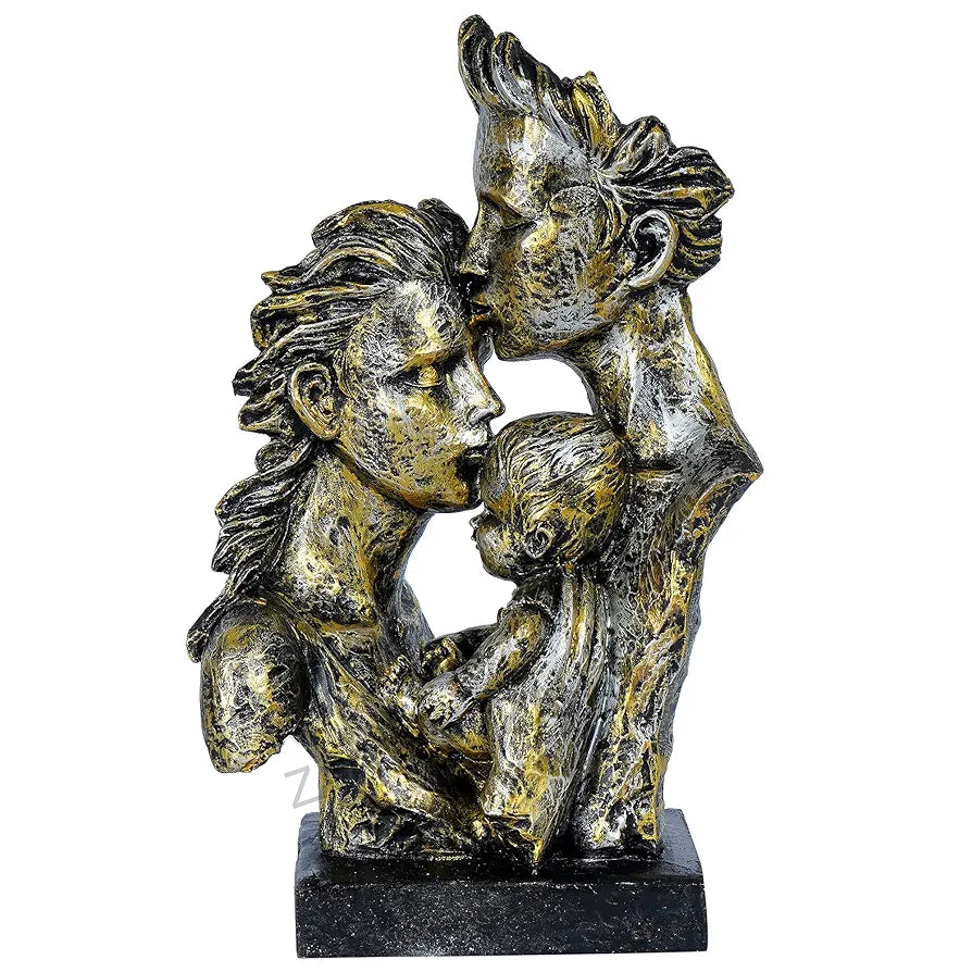 Zart Mother & Father With Child Love Statue Showpiece For Home Decor Copper