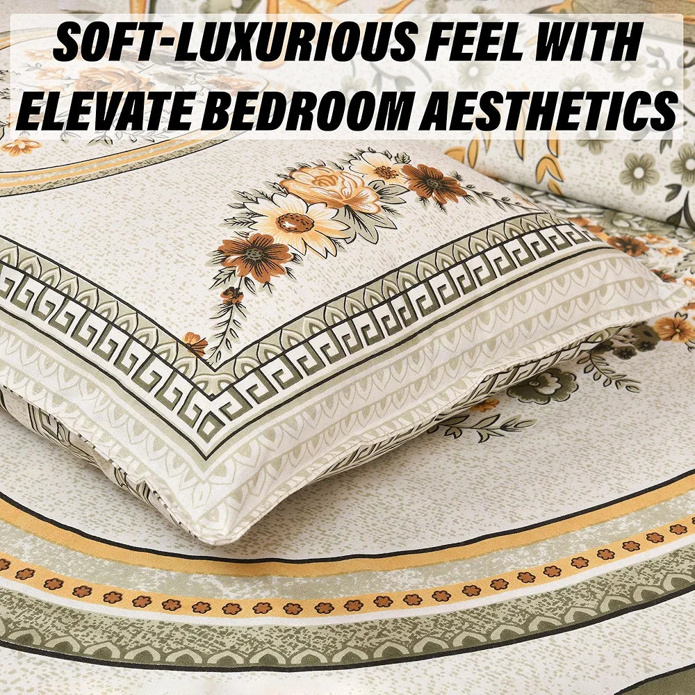 Kuber Industries Double Bedsheet with 2 Pillow Covers 160 TC Premium Cotton Yellow