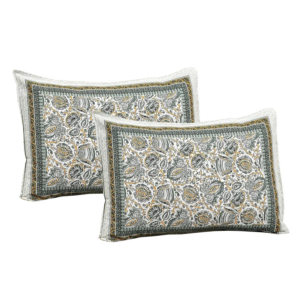 Kuber Industries Double Bedsheet with 2 Pillow Covers 160 TC Premium Cotton Dezier Bell Print Green