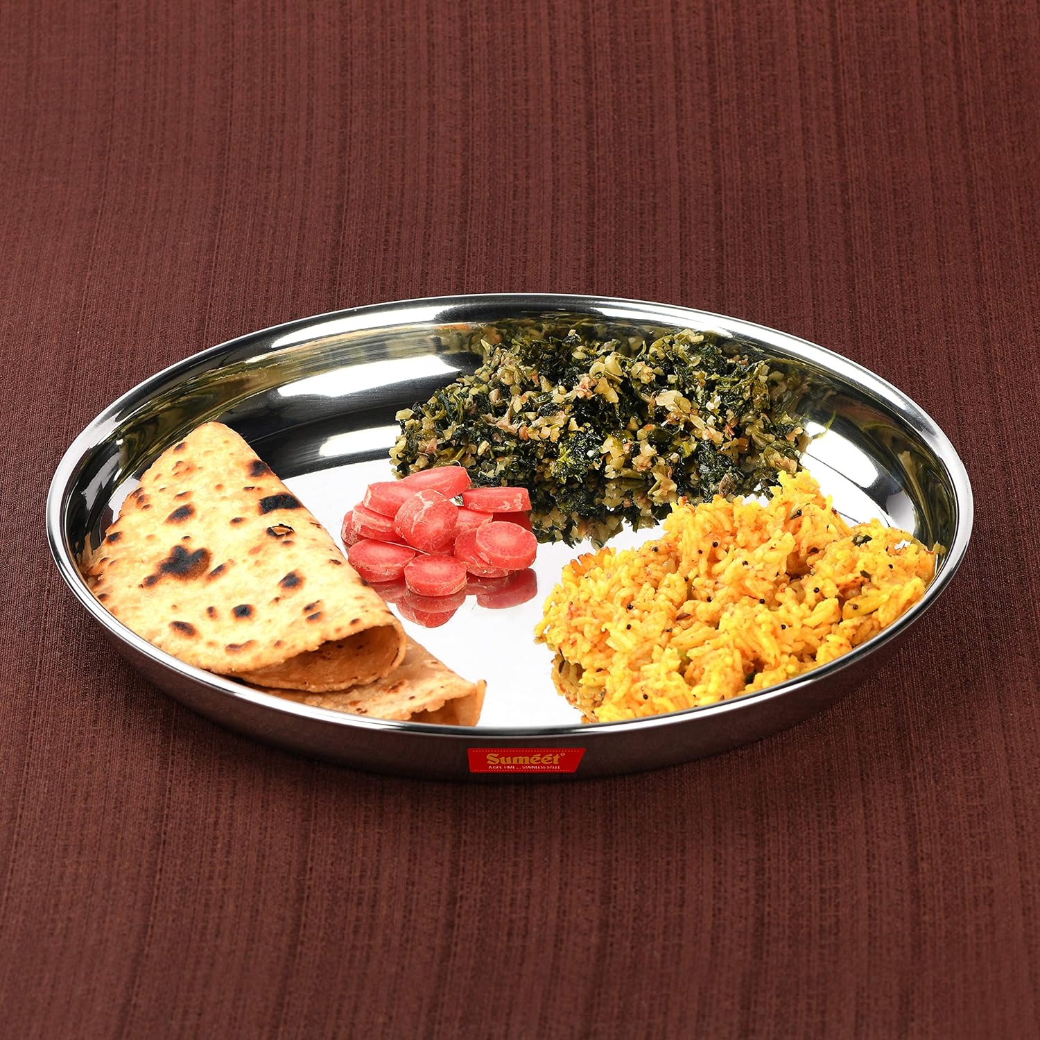 Sumeet Stainless Steel Heavy Gauge Deep Wall Dinner Plates 31.3cm Set of 4pc