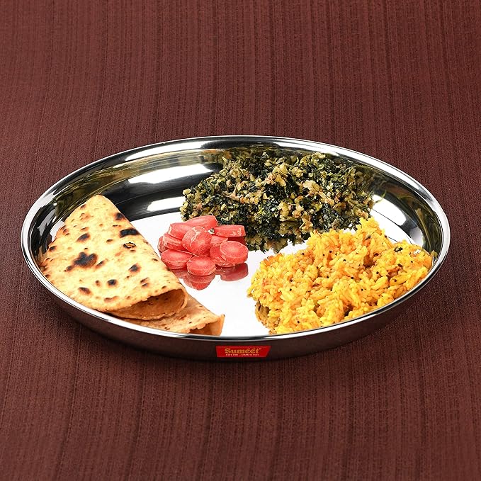 Sumeet Stainless Steel Heavy Gauge Deep Wall Snack Plates 24.3cm Set of 6 pcs