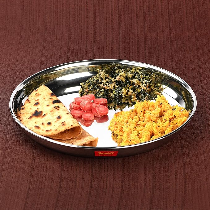 Sumeet Stainless Steel Heavy Gauge Deep Wall Snack Plates 31.3cm Set of 6 pcs