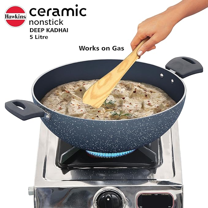 Hawkins Ceramic Nonstick 5 litre Deep Kadhai Induction Deep Fry Pan