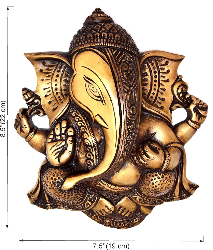 Two Moustaches Brass Ganesha Wall Hanging Brown Showpiece