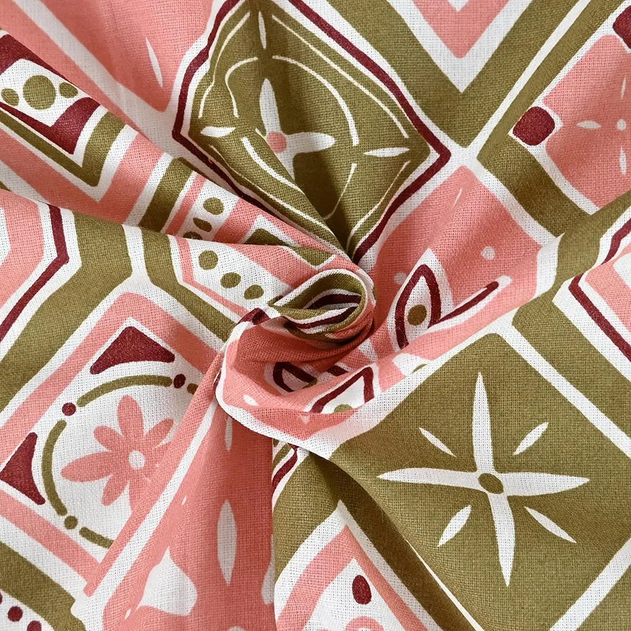 Divine Casa Pure Cotton Single Bed Printed Bedsheet with 1 Pillow Covers Nordic Hexa Pattern Colour Blush & Olive