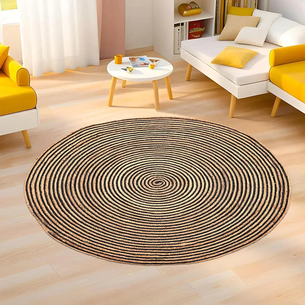 Kuber Industries 4x4 Feet Round Jute Rug & Carpet for Home Bedroom Spirals Light Brown