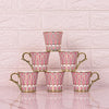 Femora Dropped U Scale Pattern Pattern Golden Tea Mugs, Ceramic Tea Cups, Coffee Mugs | 160 Ml | Pink | 6 Pcs Set | Not Microwave Safe